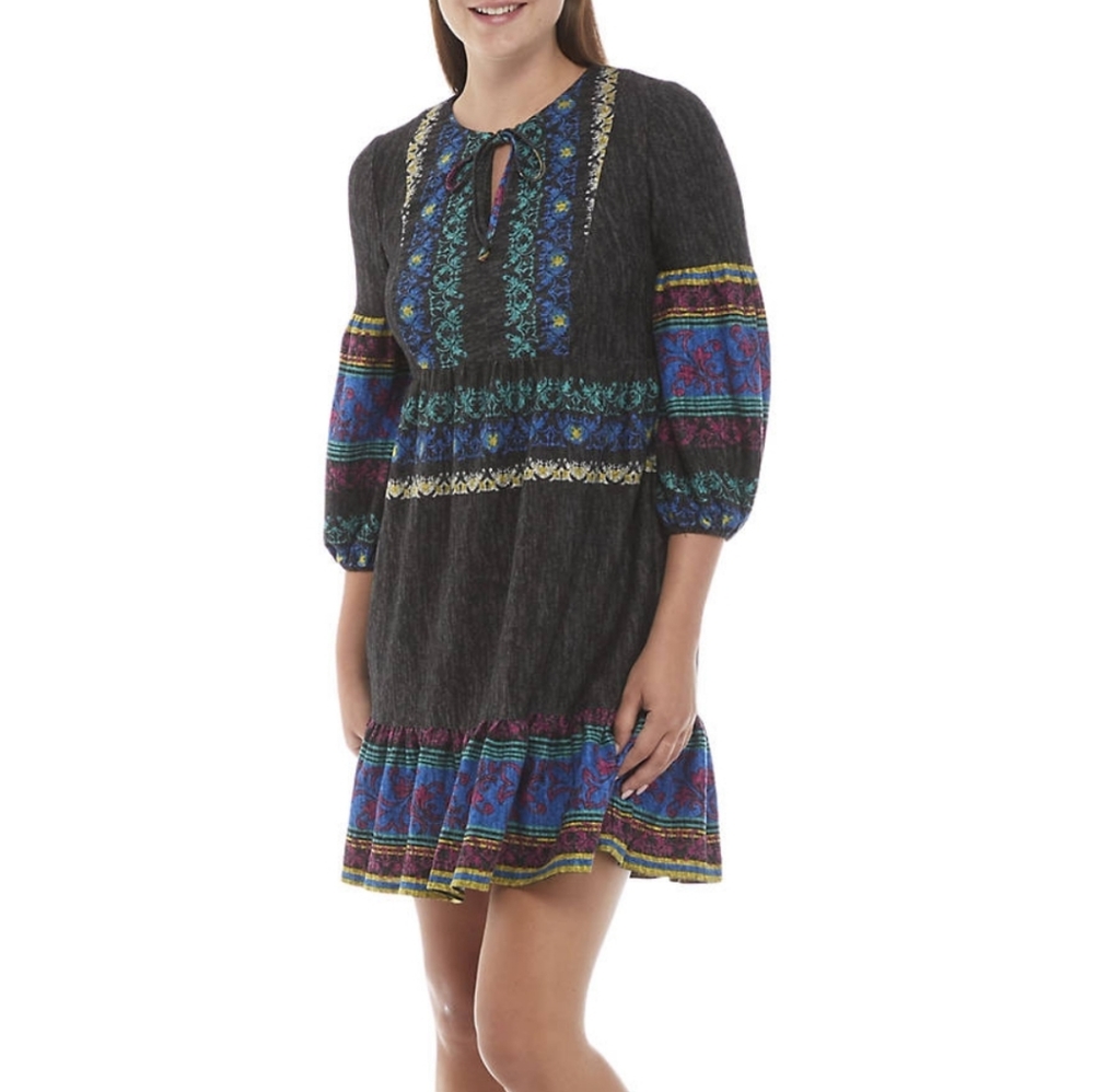 🆕️ Violet Weekend 3/4 Sleeve Border Print Dress
